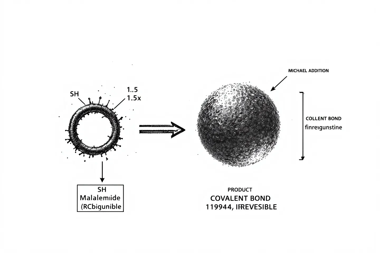 Engineering-spec exploded-view of the maleimide–Cys34 Michael addition forming the DAC bioconjugate